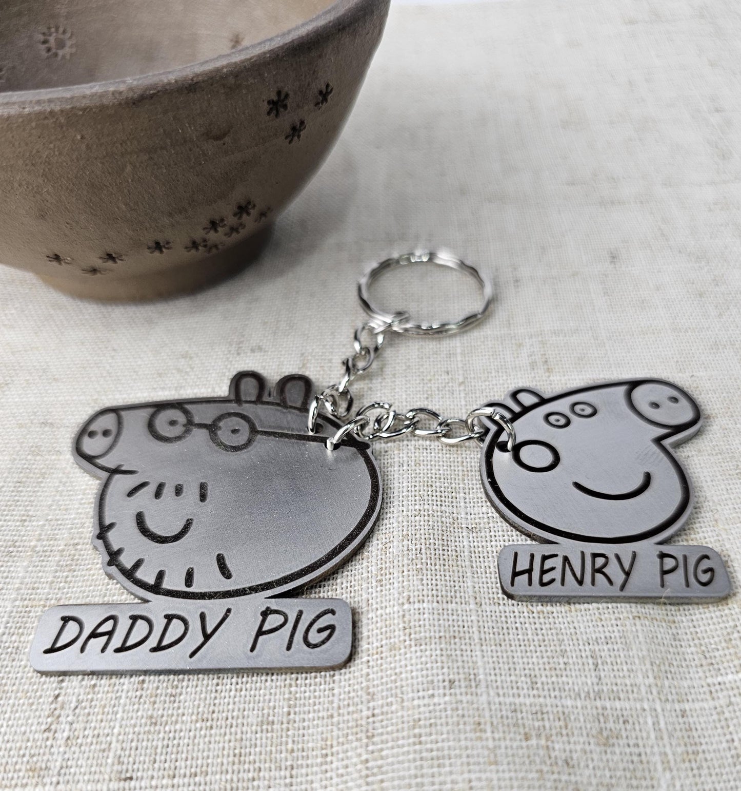Metal Daddy pig keyring/ personalised/ Keyring for Daddy / Dad / Father's Day Gift / Birthday Present / Christmas Present - Slice of Wild