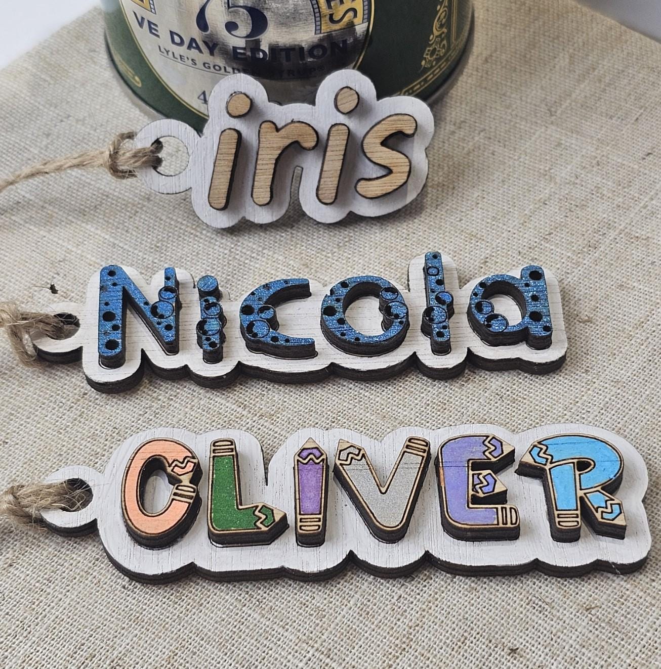 Childrens Name Tag, Gift Tag, Bag Tag personalised tag with children’s name hanging name - Slice of Wild