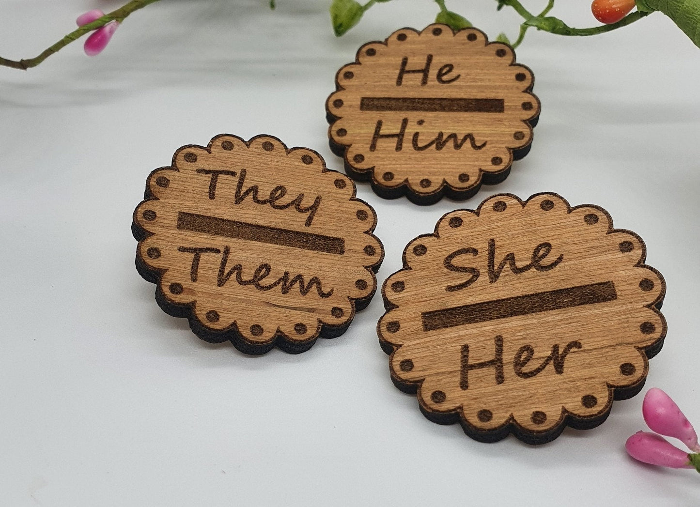 Round Pronoun Badge or Keyring - Slice of Wild