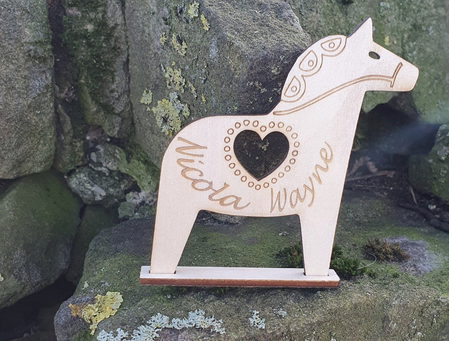Scandi wooden Dala horse, Personalised wooden keepsake, laser cut wooden decoration - Slice of Wild
