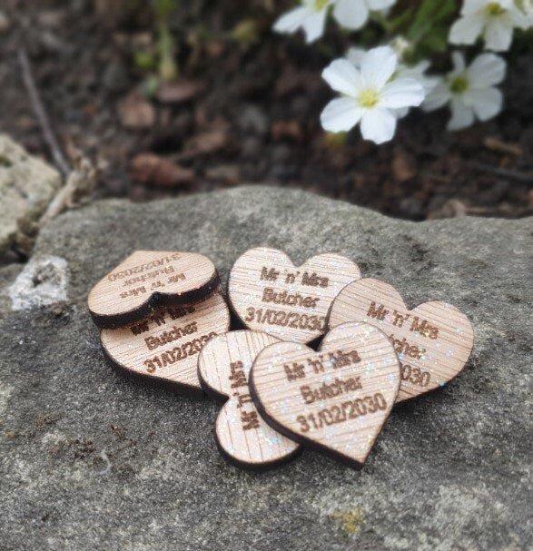 Wedding Table Decorations: Wooden Love Heart Wedding Table Confetti Rustic Scatter hearts,Party,christening - Slice of Wild