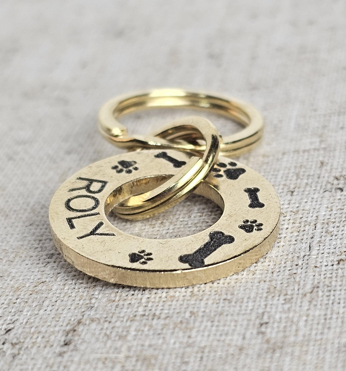 Personalized Solid Brass Pet ID Tag, Round Washer Style, Deep Engraved