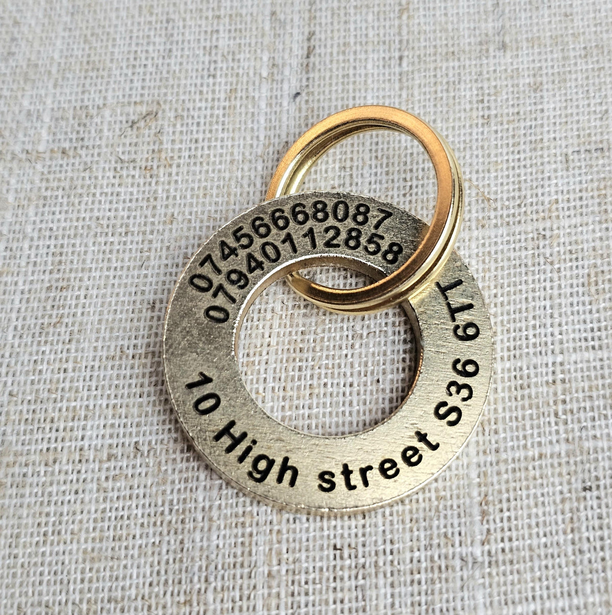 Personalized Solid Brass Pet ID Tag, Round Washer Style, Deep Engraved