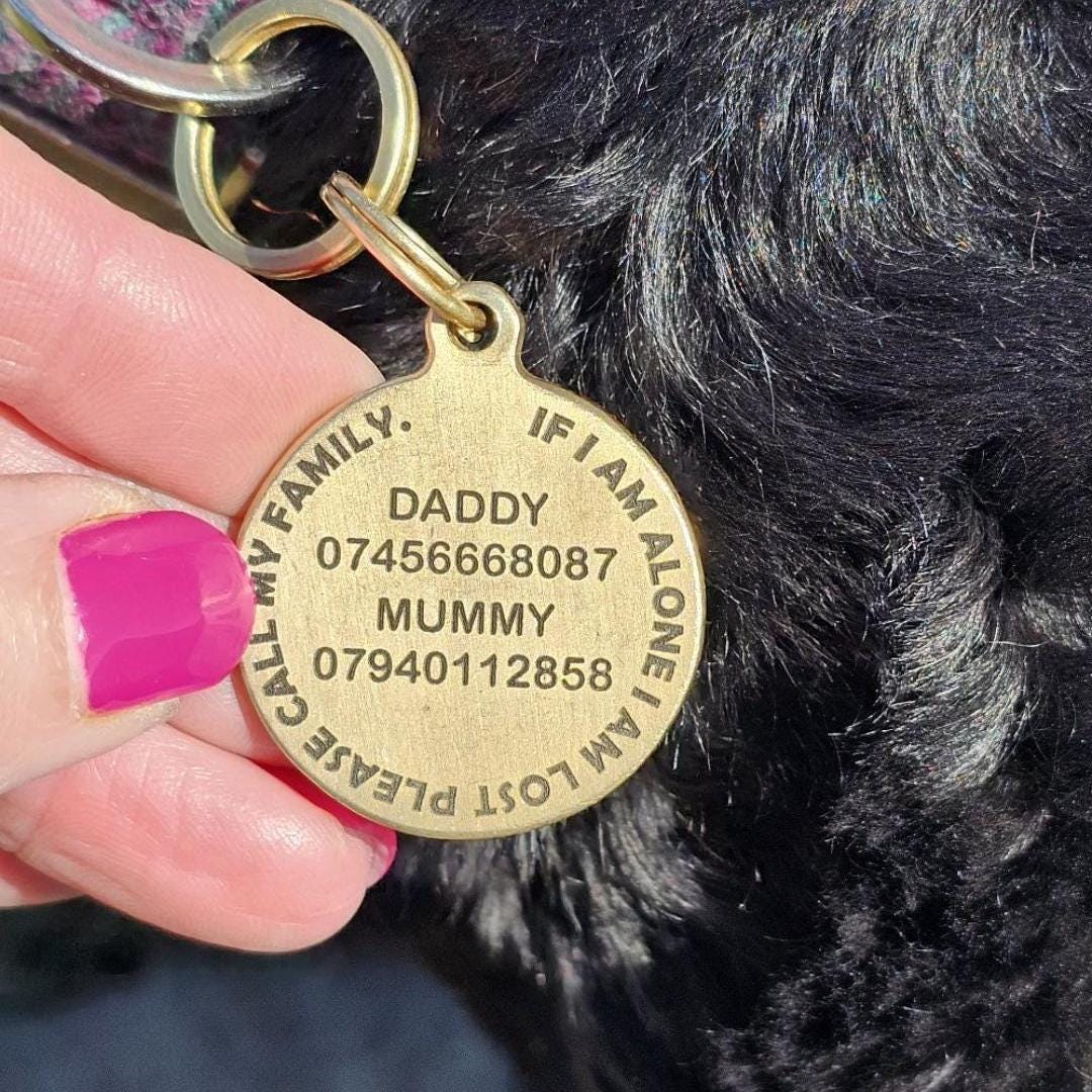 Engraved Solid Brass Pet ID Tag, Mountain Scene Tag.