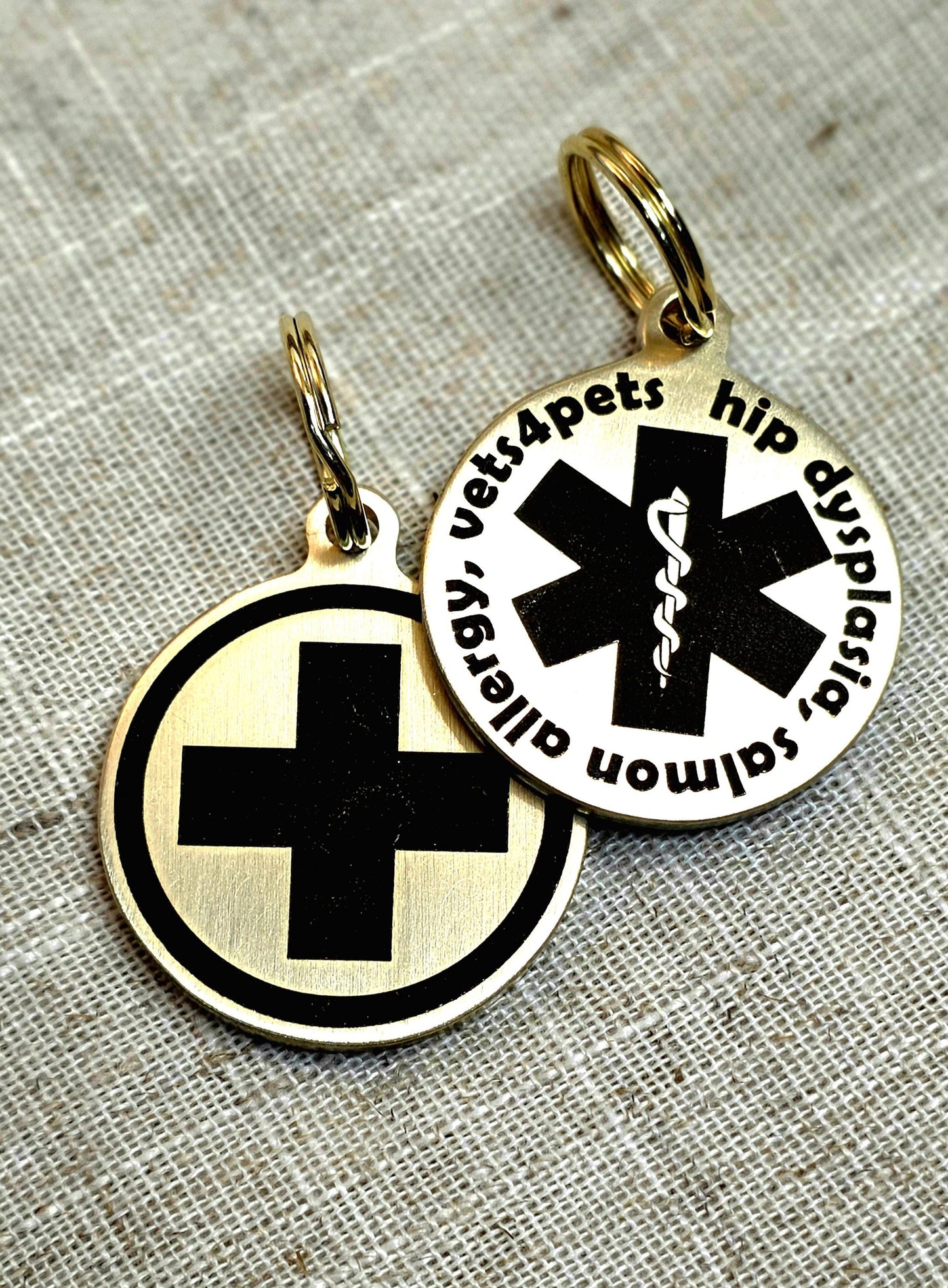 Engraved Medical Alert Dog Tag, Solid Brass.
