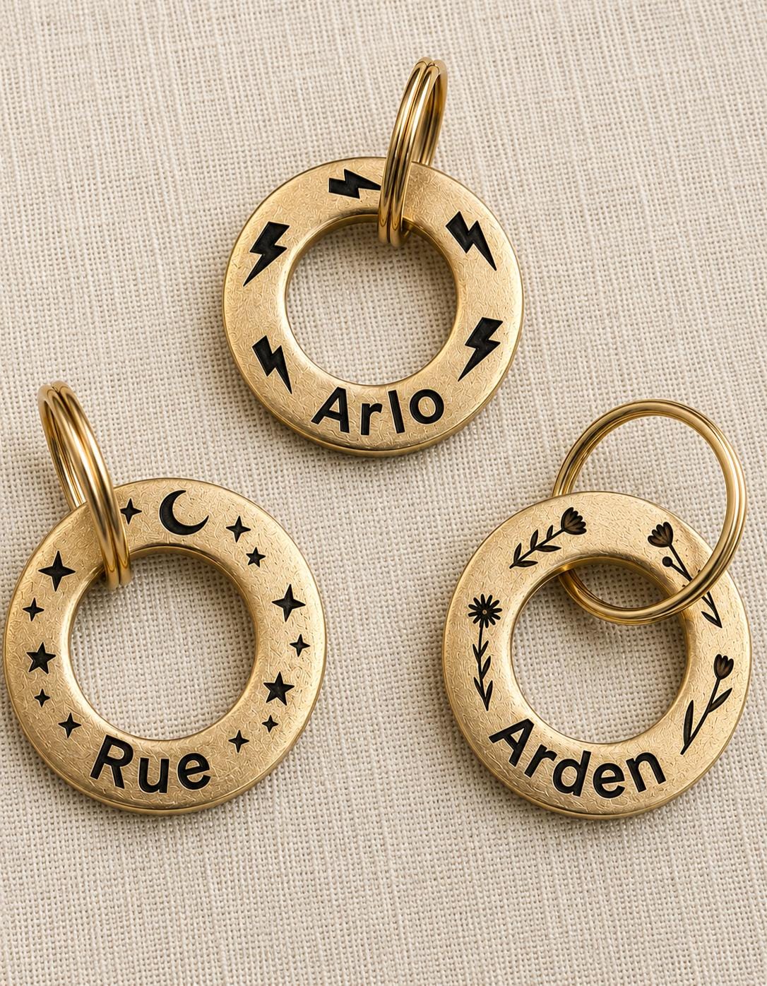 Personalized Solid Brass Pet ID Tag, Round Washer Style, Deep Engraved