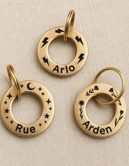 Personalized Solid Brass Pet ID Tag, Round Washer Style, Deep Engraved