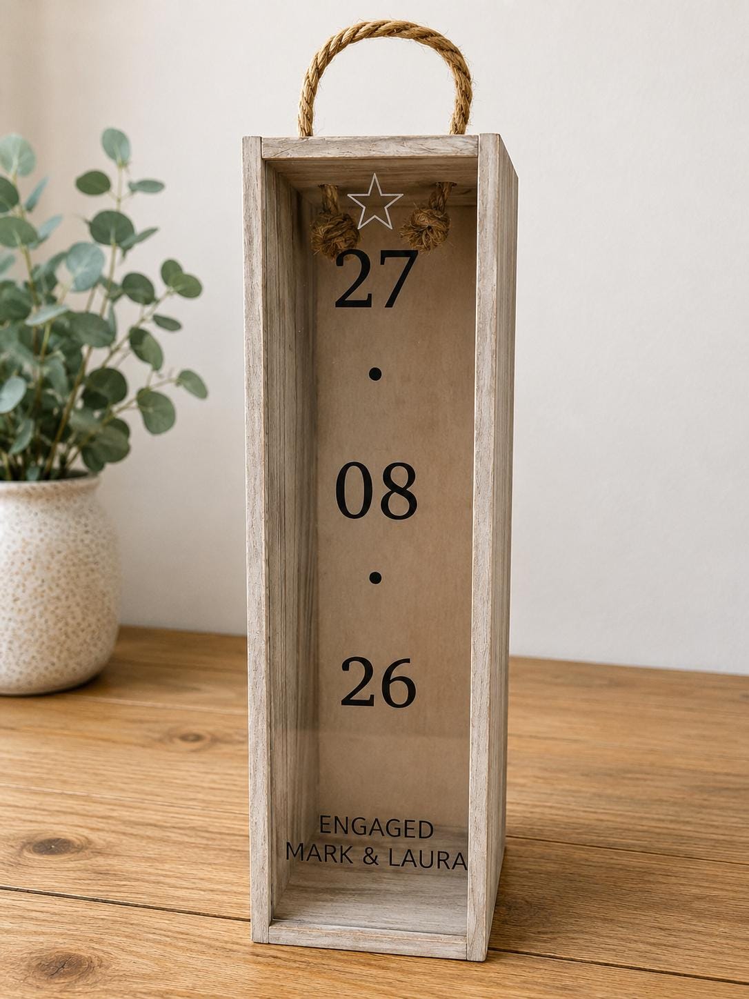 Engagement Couple Gift, Personalized Wine Bottle or Champagne Box,  Custom Engagement Present,