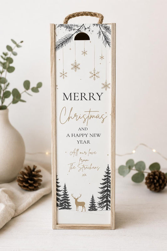 Personalised Christmas Wine Box or Champagne Box | Wooden Bottle Gift Box | Christmas Wine Gift | Personalised Family Gift | Xmas Bottle Box