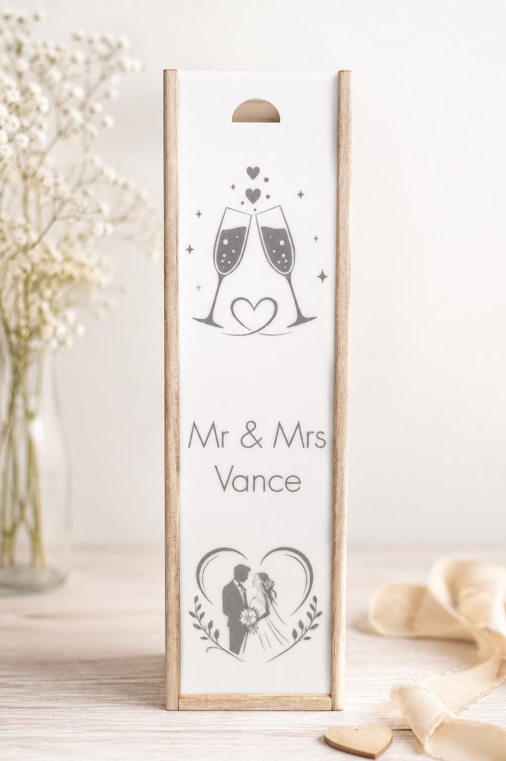 Wedding Couple Gift, Personalized Wine Bottle or Champagne Box, Customized Wedding Couple Names Gift, Custom Engagement Present,