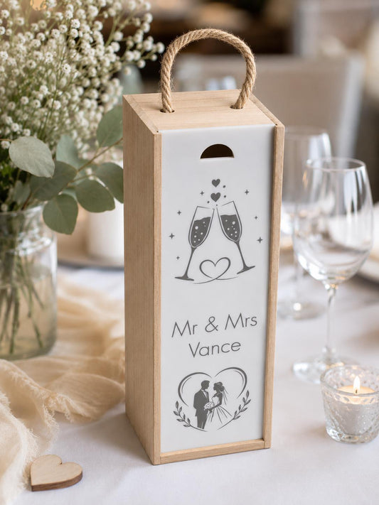 Wedding Couple Gift, Personalized Wine Bottle or Champagne Box, Customized Wedding Couple Names Gift, Custom Engagement Present,