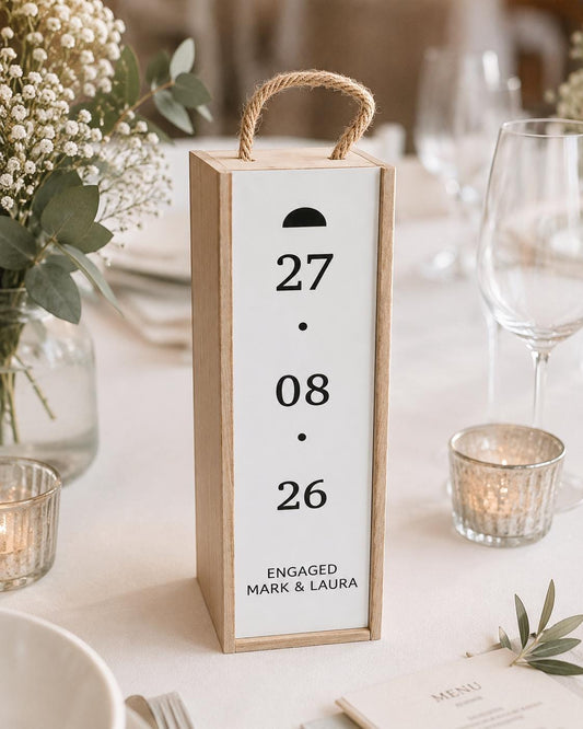 Engagement Couple Gift, Personalized Wine Bottle or Champagne Box,  Custom Engagement Present,