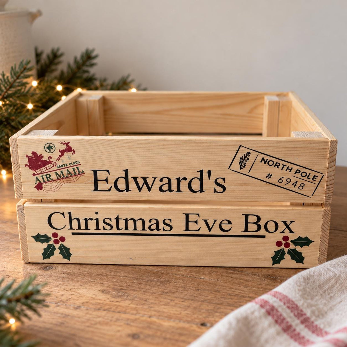 Personalised Wooden Christmas Eve Box, Kids Christmas Crate, Personalised Christmas Box, Santa Gift Crate,