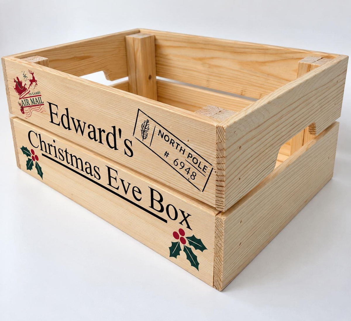 Personalised Wooden Christmas Eve Box, Kids Christmas Crate, Personalised Christmas Box, Santa Gift Crate,