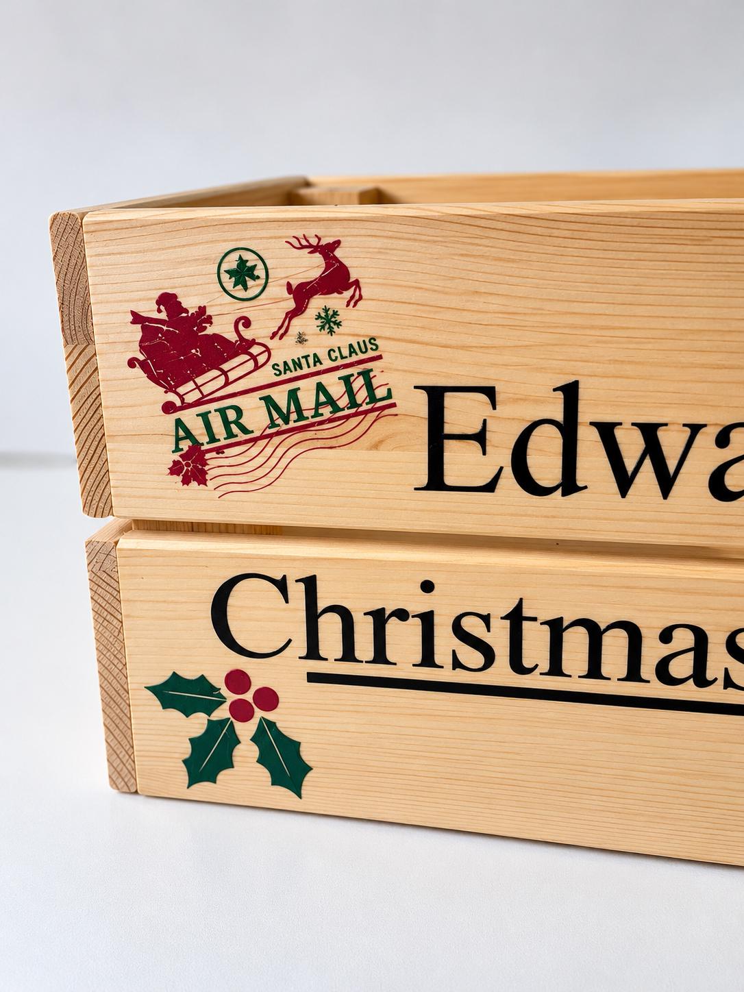 Personalised Wooden Christmas Eve Box, Kids Christmas Crate, Personalised Christmas Box, Santa Gift Crate,