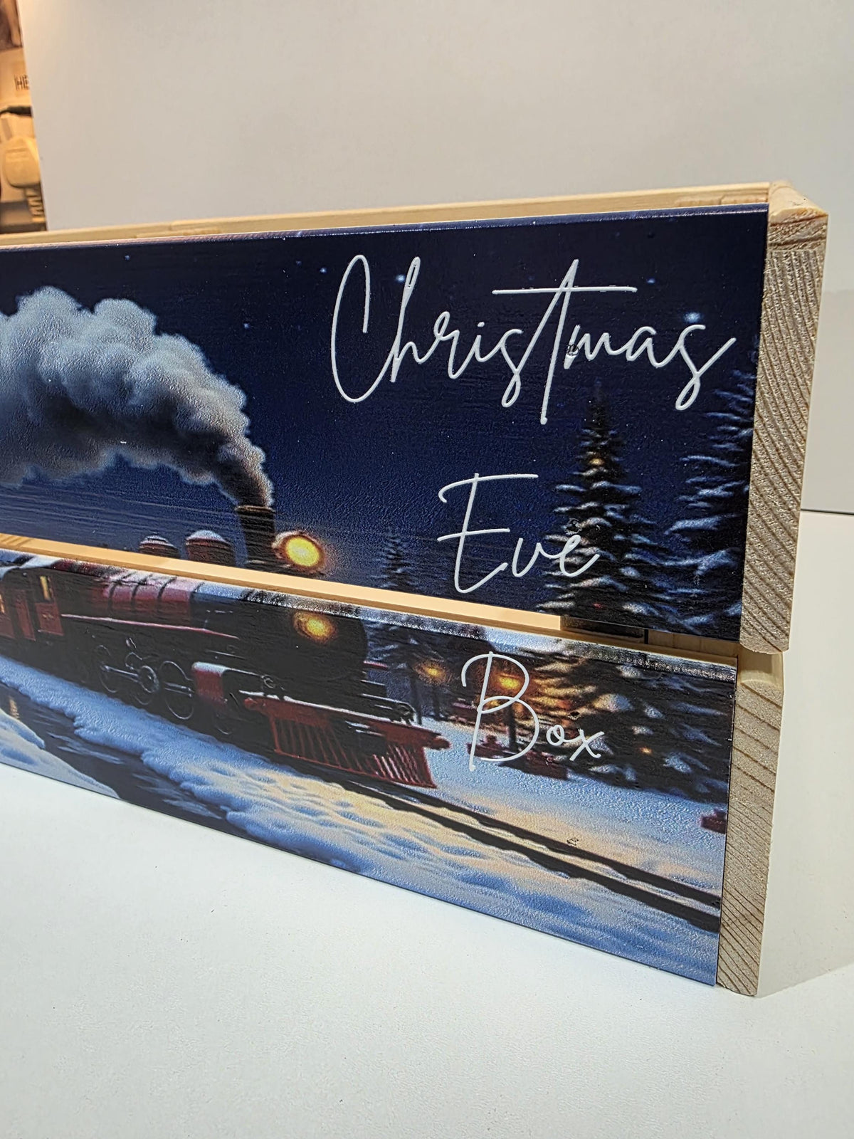Personalised Christmas Eve Wooden Crate – Christmas Train Design