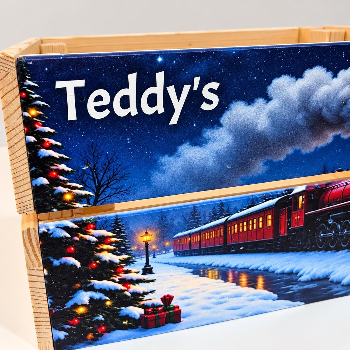 Personalised Christmas Eve Wooden Crate – Christmas Train Design
