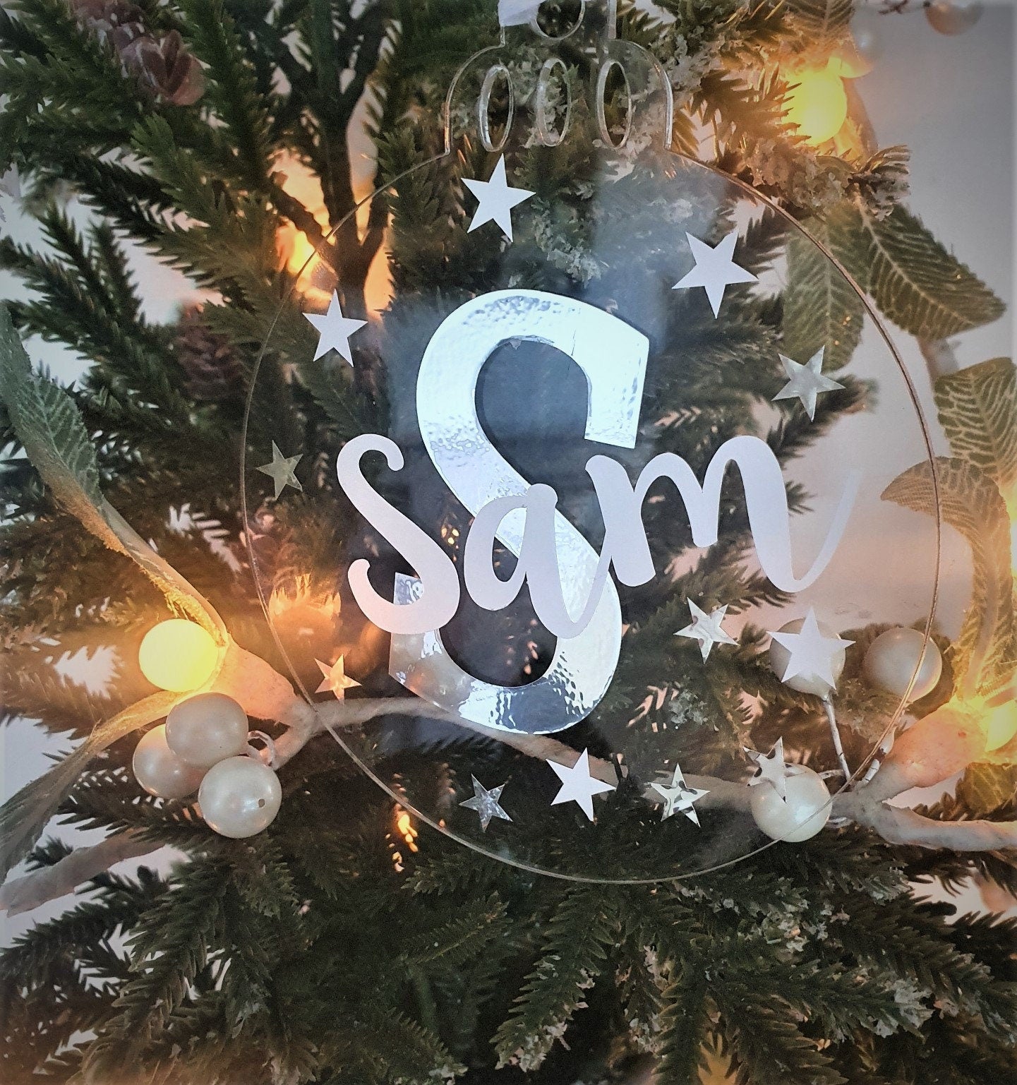 Personalised Christmas Tree Ornament Gift - Bauble Decoration Keepsake - Initial & Name Bauble | Free Delivery - Slice of Wild