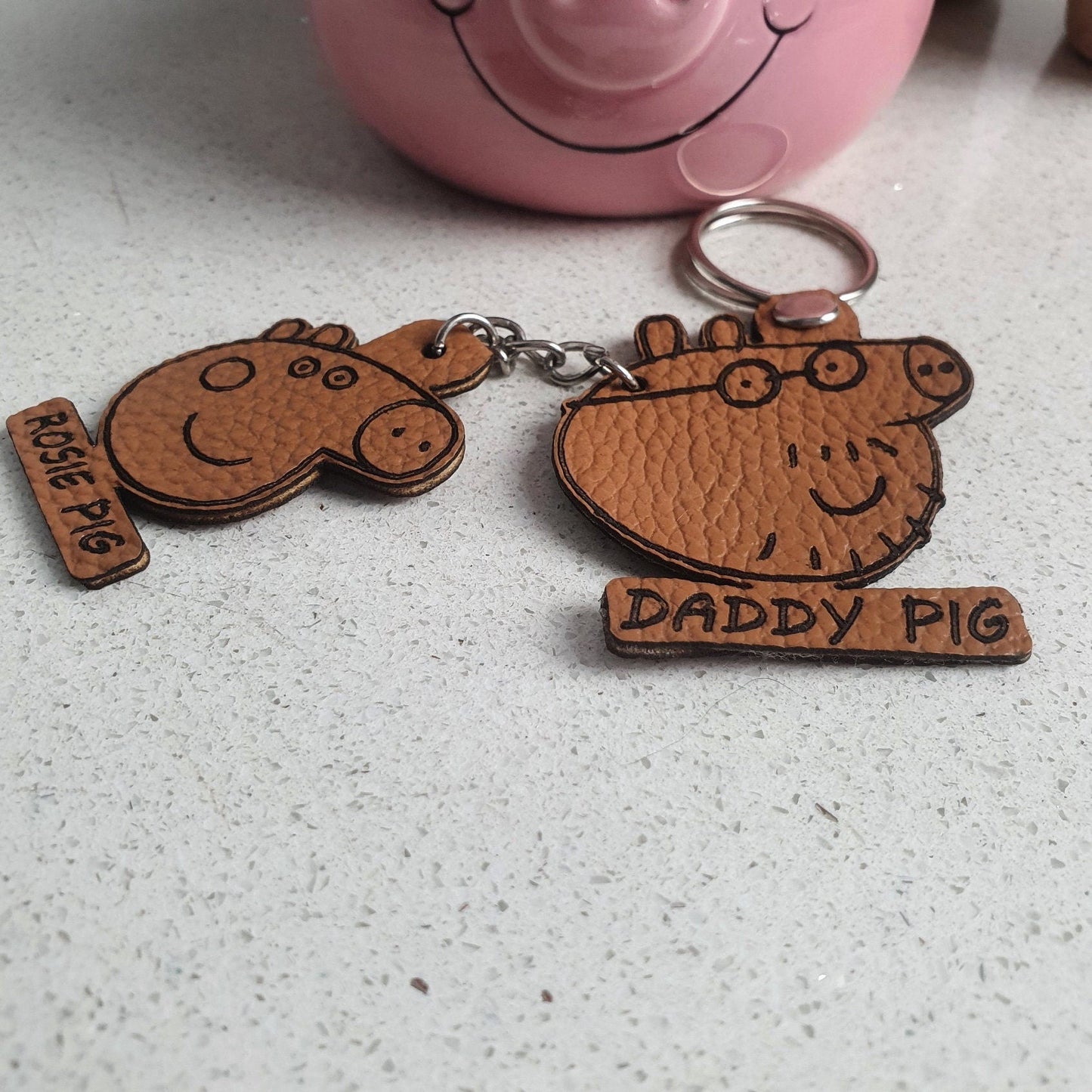 Daddy Pig Faux Leather Keyring with Baby Pig - Premium  from My Store - Just $7.95! Shop now at Slice of Wild