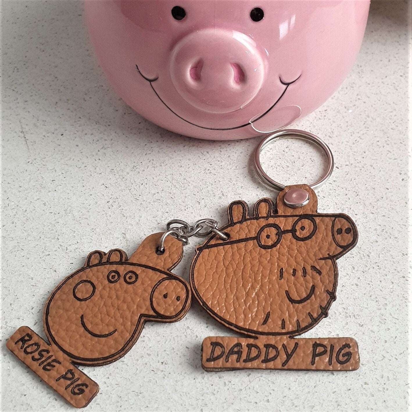 Daddy Pig Faux Leather Keyring with Baby Pig - Premium  from My Store - Just $7.95! Shop now at Slice of Wild