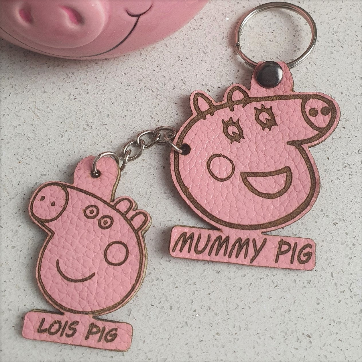 Mummy Pig Faux Leather Keyring with Baby Pig - Premium  from My Store - Just $7.95! Shop now at Slice of Wild