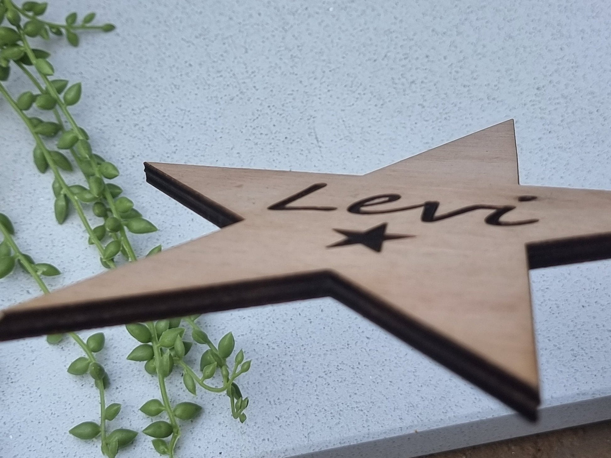 Personalised Wooden Hollywood Star with Name inlayed with acrylic - Plaque Sign Tag - Slice of Wild