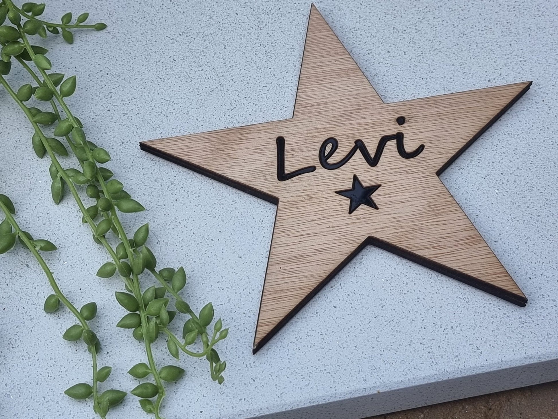 Personalised Wooden Hollywood Star with Name inlayed with acrylic - Plaque Sign Tag - Slice of Wild