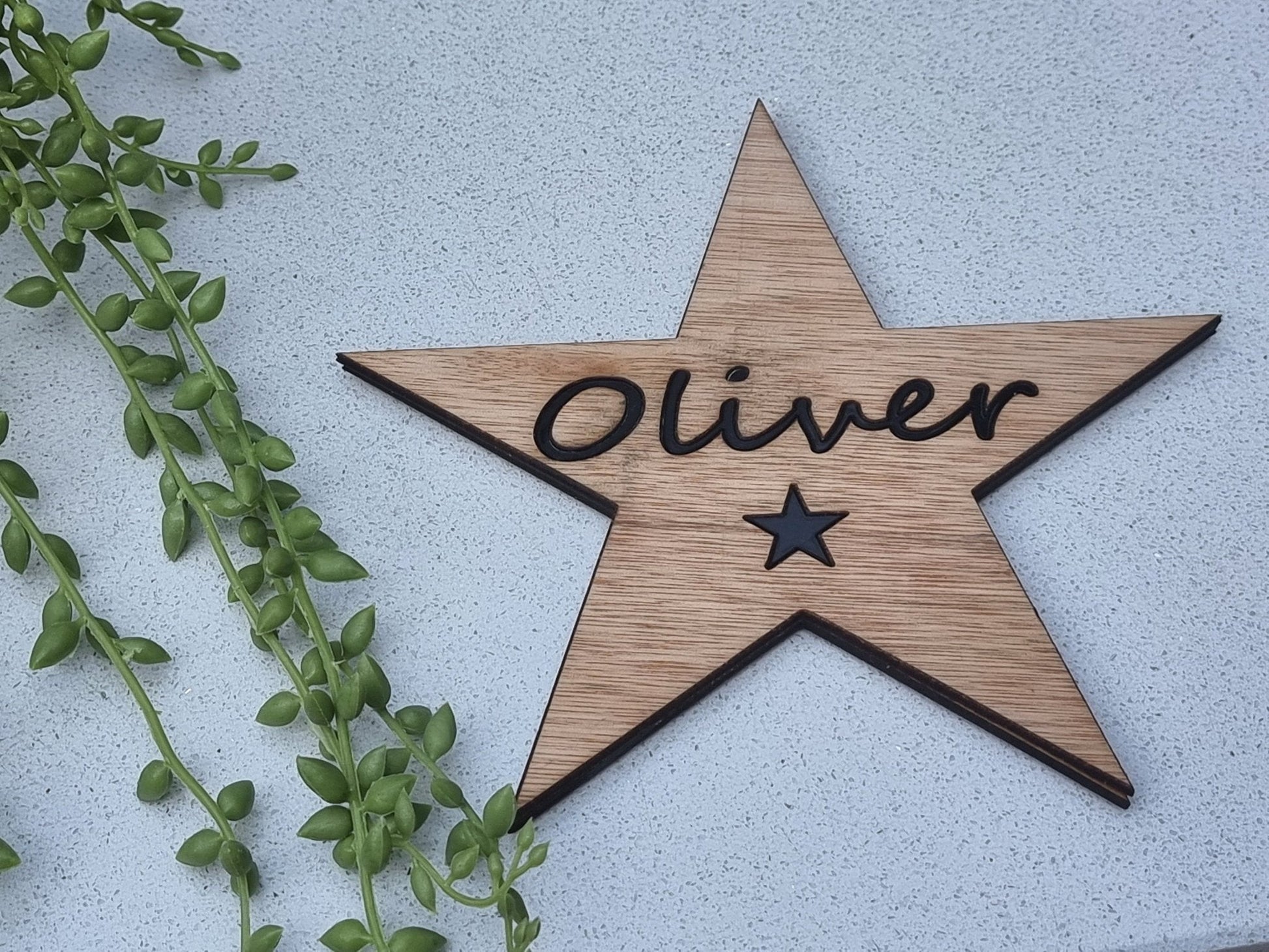 Personalised Wooden Hollywood Star with Name inlayed with acrylic - Plaque Sign Tag - Slice of Wild
