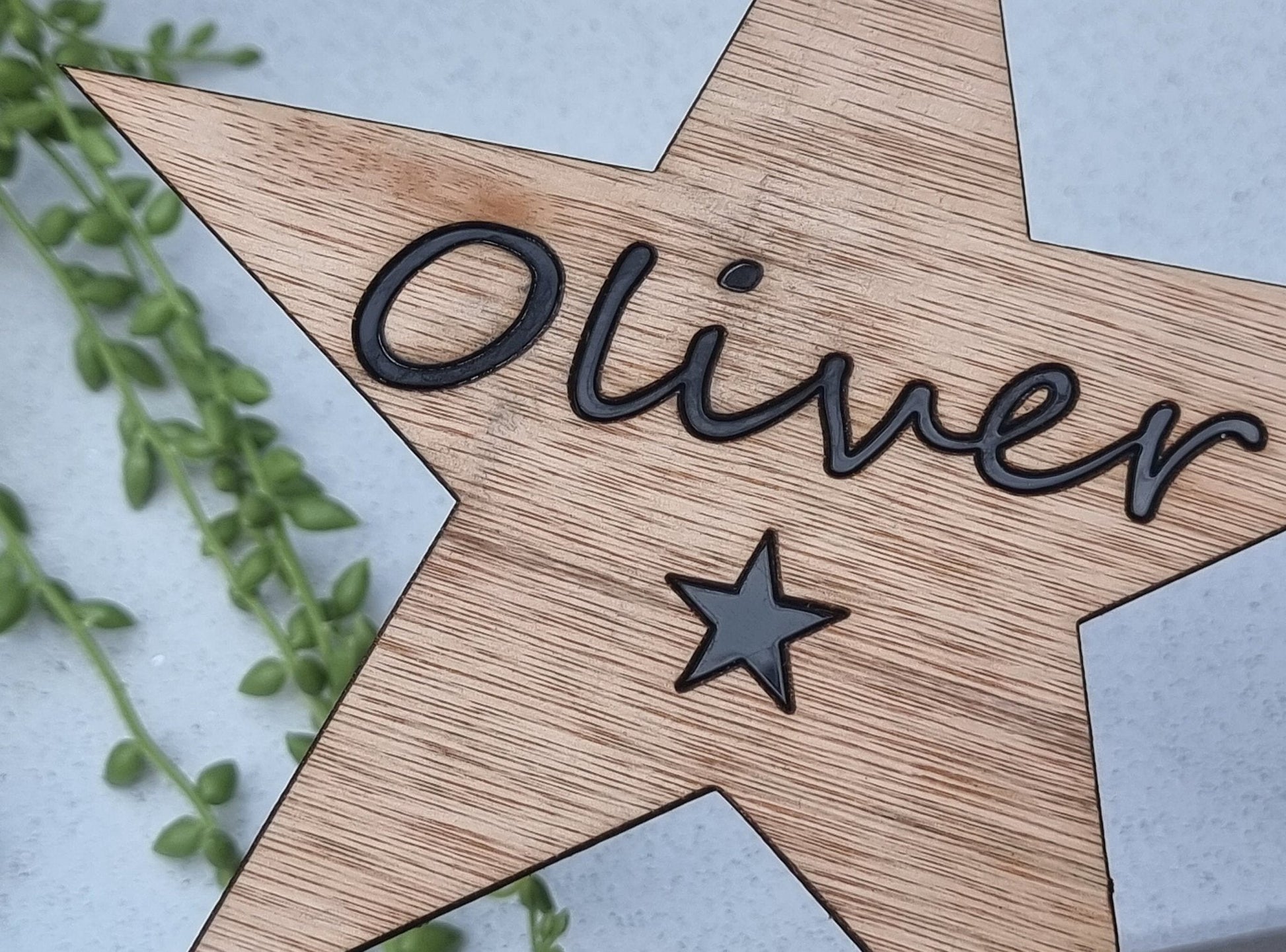 Personalised Wooden Hollywood Star with Name inlayed with acrylic - Plaque Sign Tag - Slice of Wild