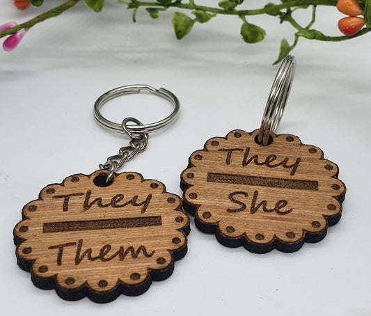 Round Pronoun Keyring - Premium  from My Store - Just $4.99! Shop now at Slice of Wild