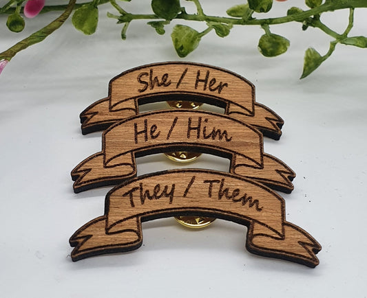 Pronoun Pin Badge - Ribbon Style - Premium  from My Store - Just $4.99! Shop now at Slice of Wild