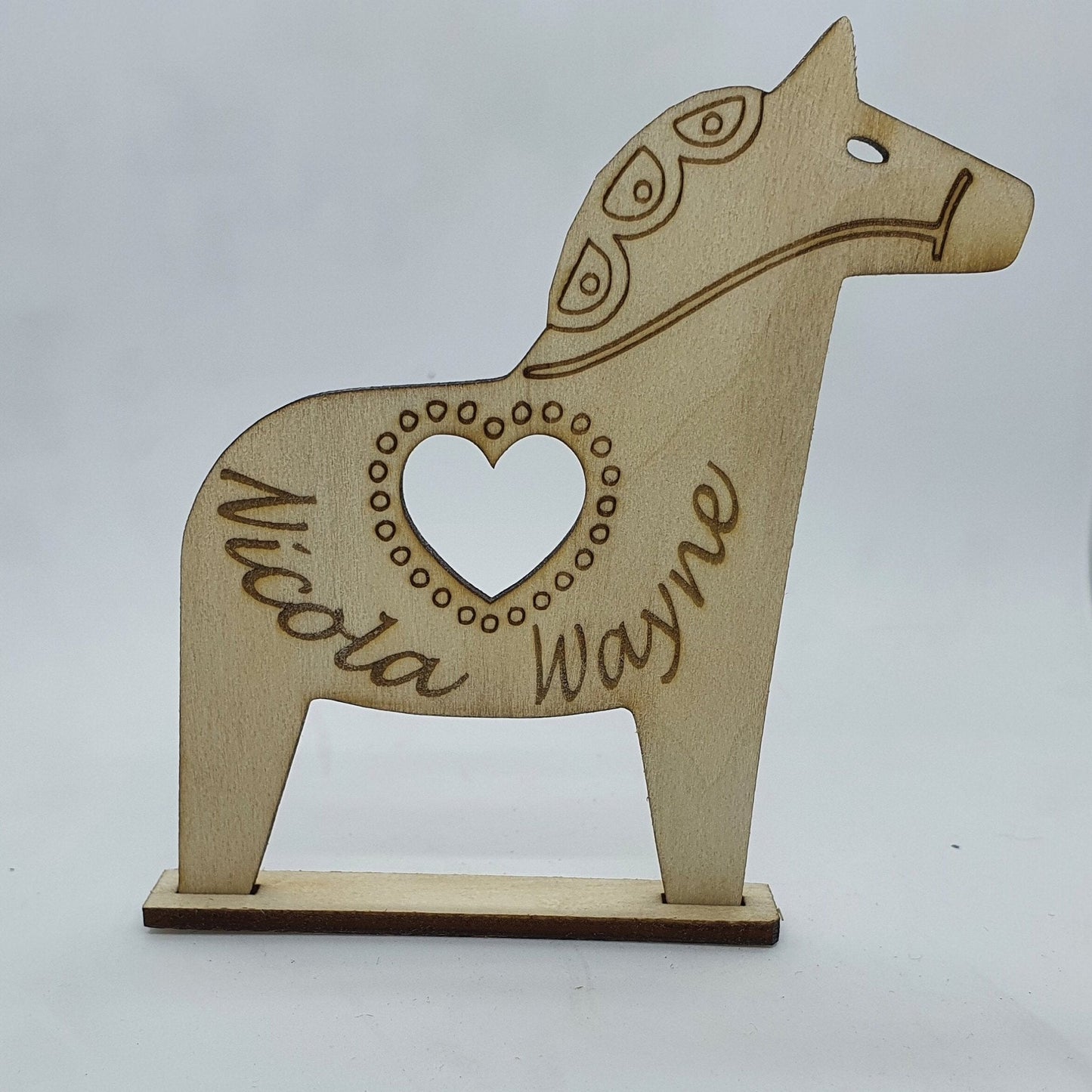 Scandi wooden Dala horse, Personalised wooden keepsake, laser cut wooden decoration - Slice of Wild