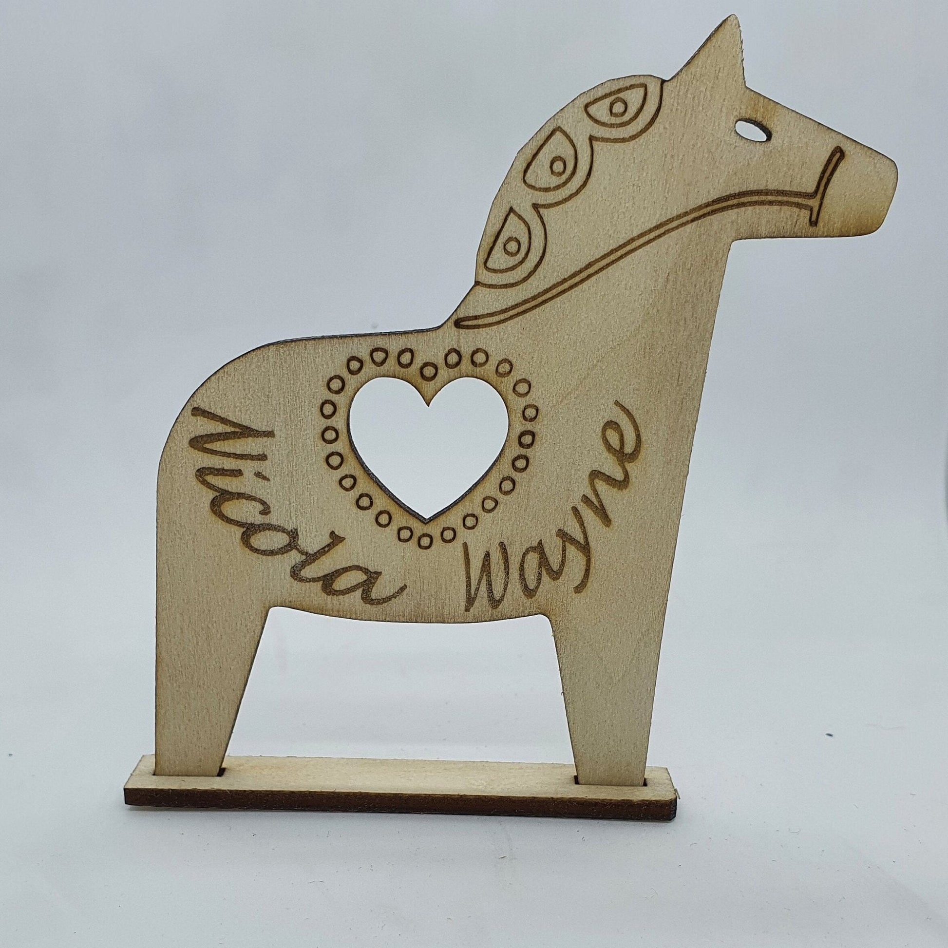 Scandi wooden Dala horse, Personalised wooden keepsake, laser cut wooden decoration - Slice of Wild