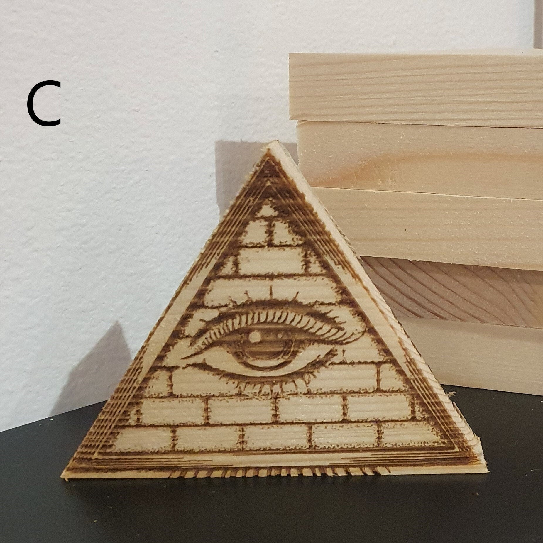 Wooden All Seeing Eye Triangle, Ornament, Illuminati, - Slice of Wild
