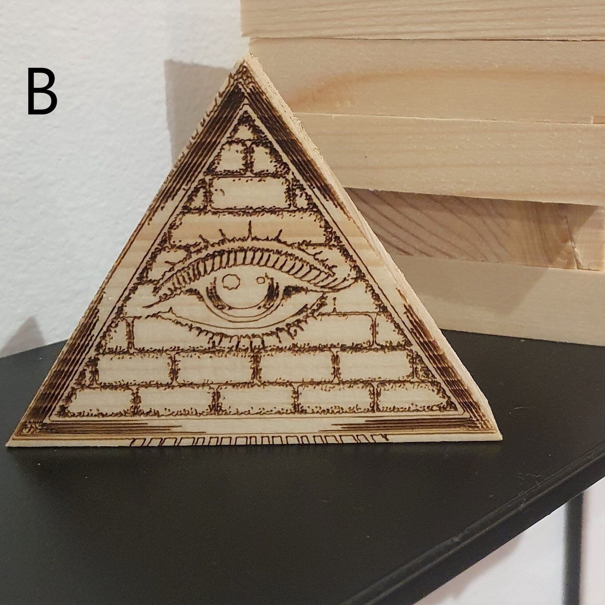 Wooden All Seeing Eye Triangle, Ornament, Illuminati, - Slice of Wild